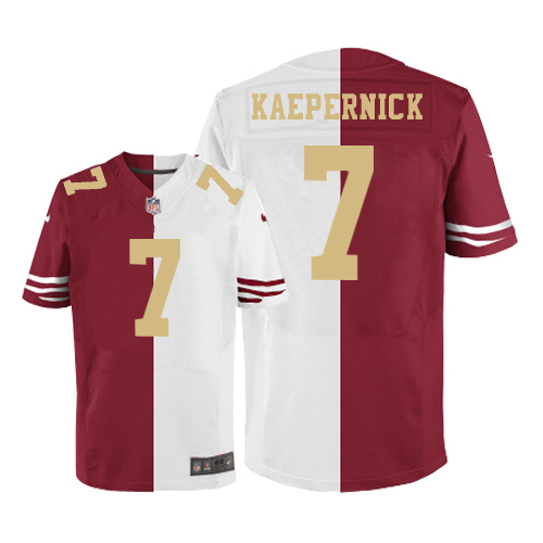 Men's Limited Colin Kaepernick Nike Jersey Red/White - #7 Gold No. Split Fashion NFL San Francisco 49ers